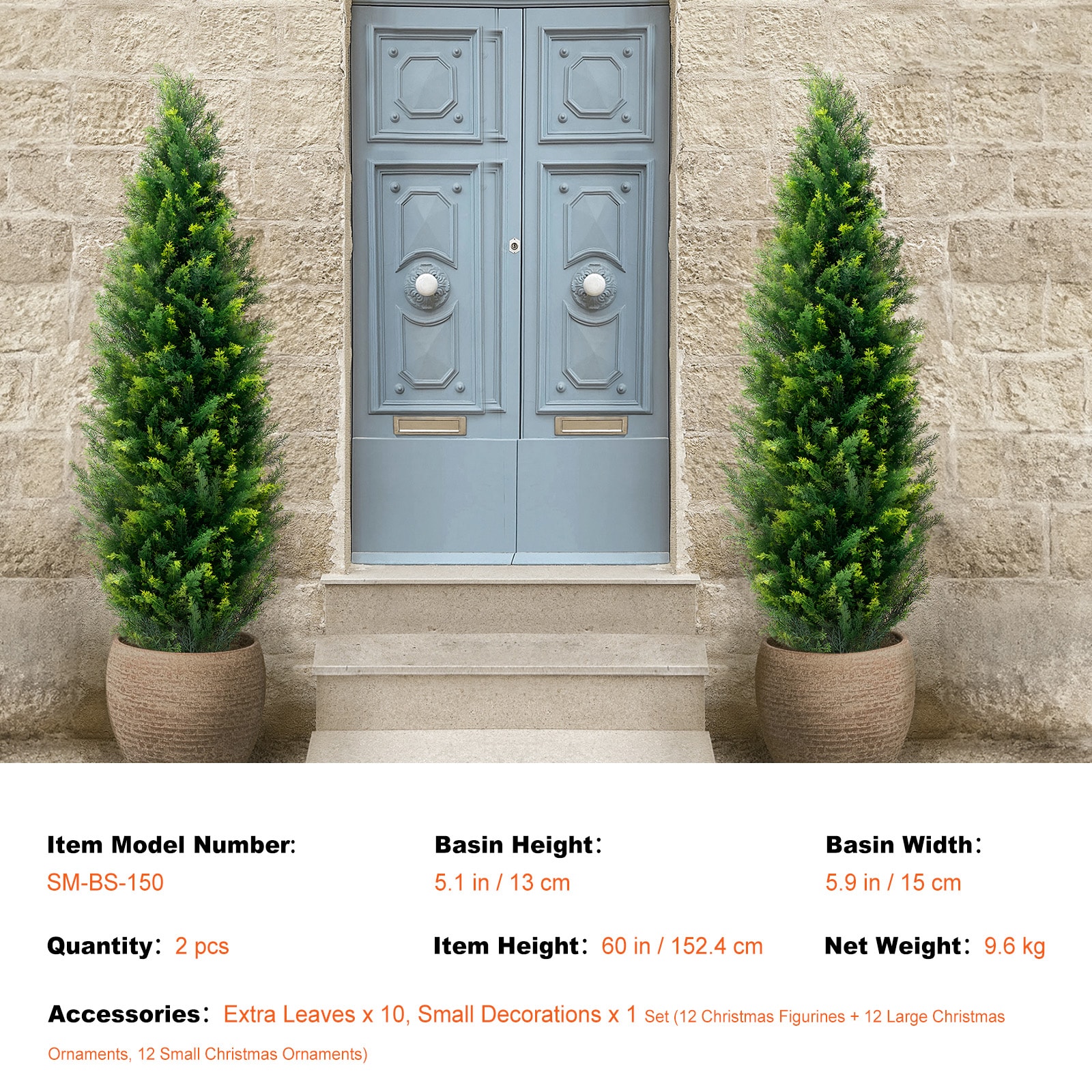 2 Pack 5' Artificial Cedar Topiary Tree Plant UV Decor In/Outdoor_voghion.com
